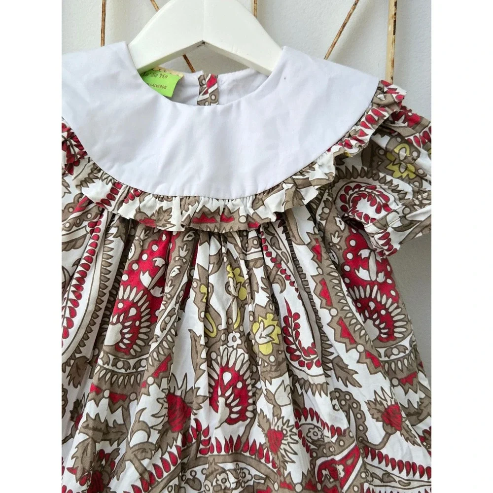 Le Za Me Girl's 2T‎ Paisley Print Dress Peter Pan Collar Puff Sleeve